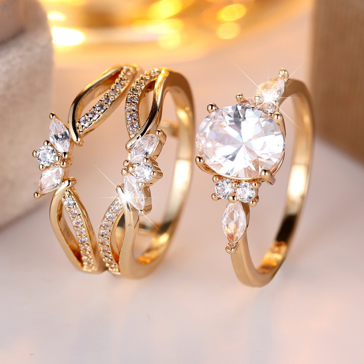 Cross‑border bestseller: egg‑shaped white diamond side‑horse‑eye stackable ring—elegant, lively, versatile, with a refined, high‑end feel