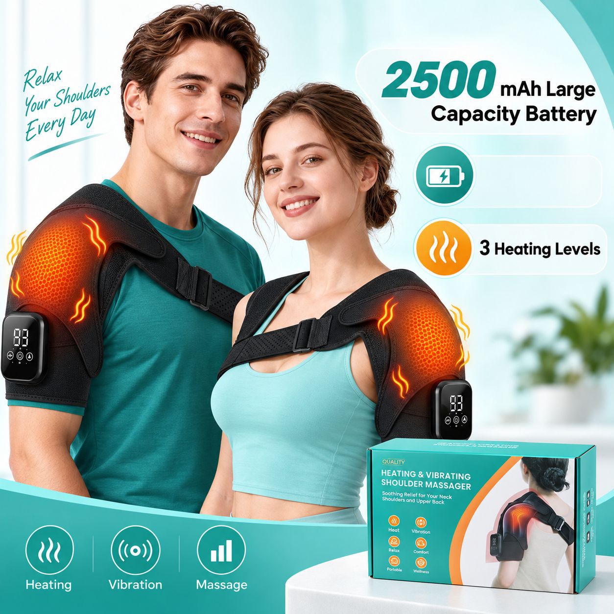 Cross-border electric heating massage shoulder pads heating vibration shoulder pads for the elderly