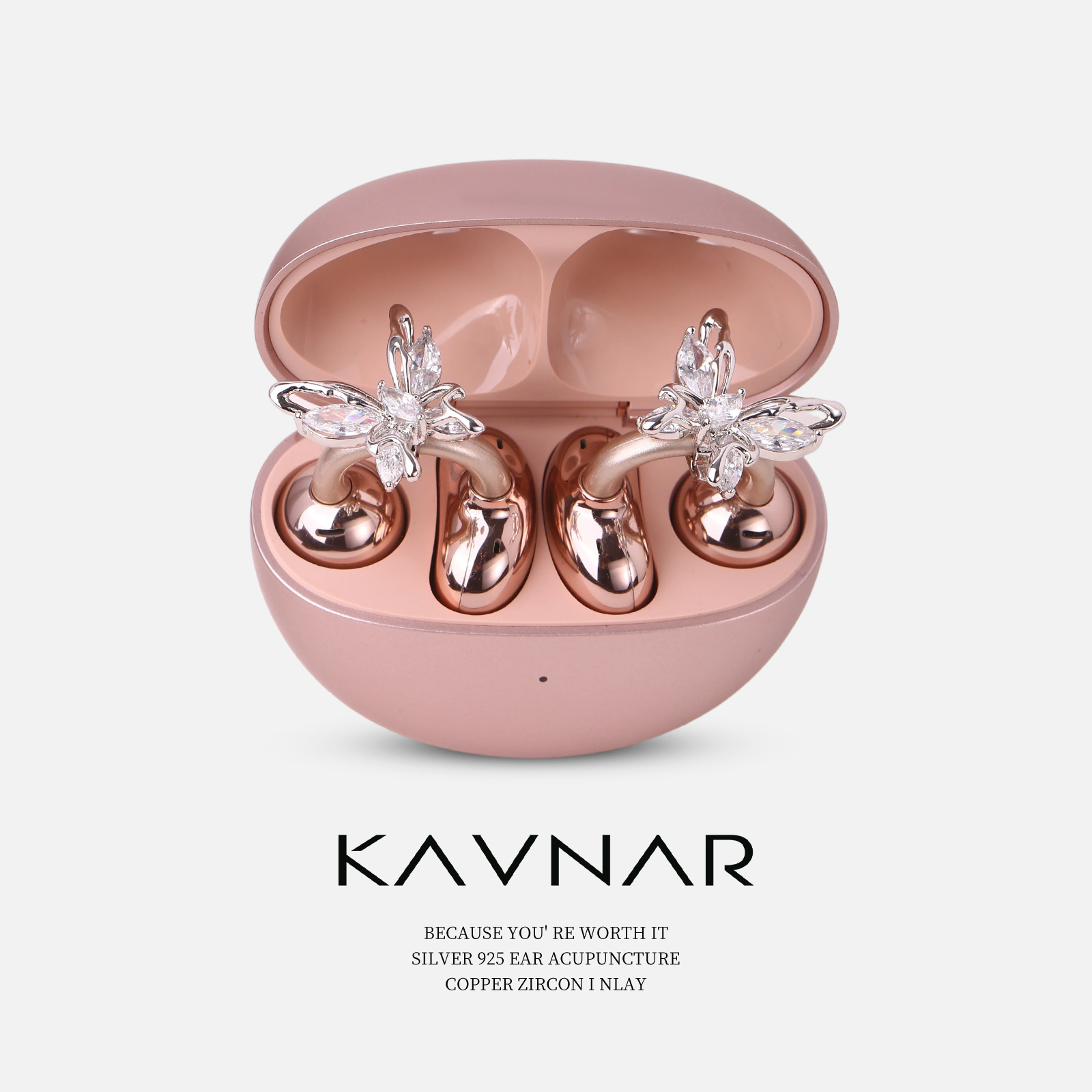 Minimalist-style liquid metal butterfly zircon earring clip, wireless Bluetooth earphone ear clip, detachable diamond‑style decorative clasp.