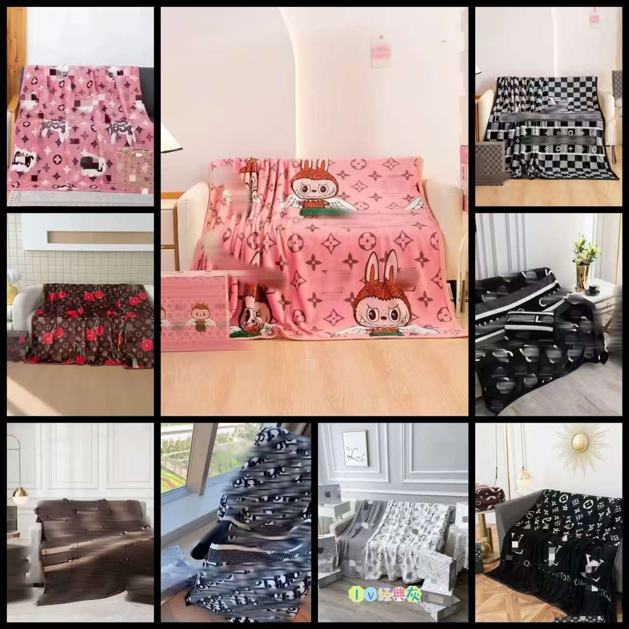 Trendy brand overseas‑trade blanket, flannel and coral fleece, extra‑thick, perfect for nap breaks, air‑conditioned offices, and sofa coverings—available in gift boxes and wholesale.