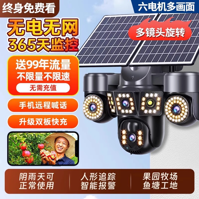 X Five‑Screen Solar‑Powered Camera Monitor, 360° Coverage with No Blind Spots, No Data Usage, No Internet Required, HD Night Vision Camcorder