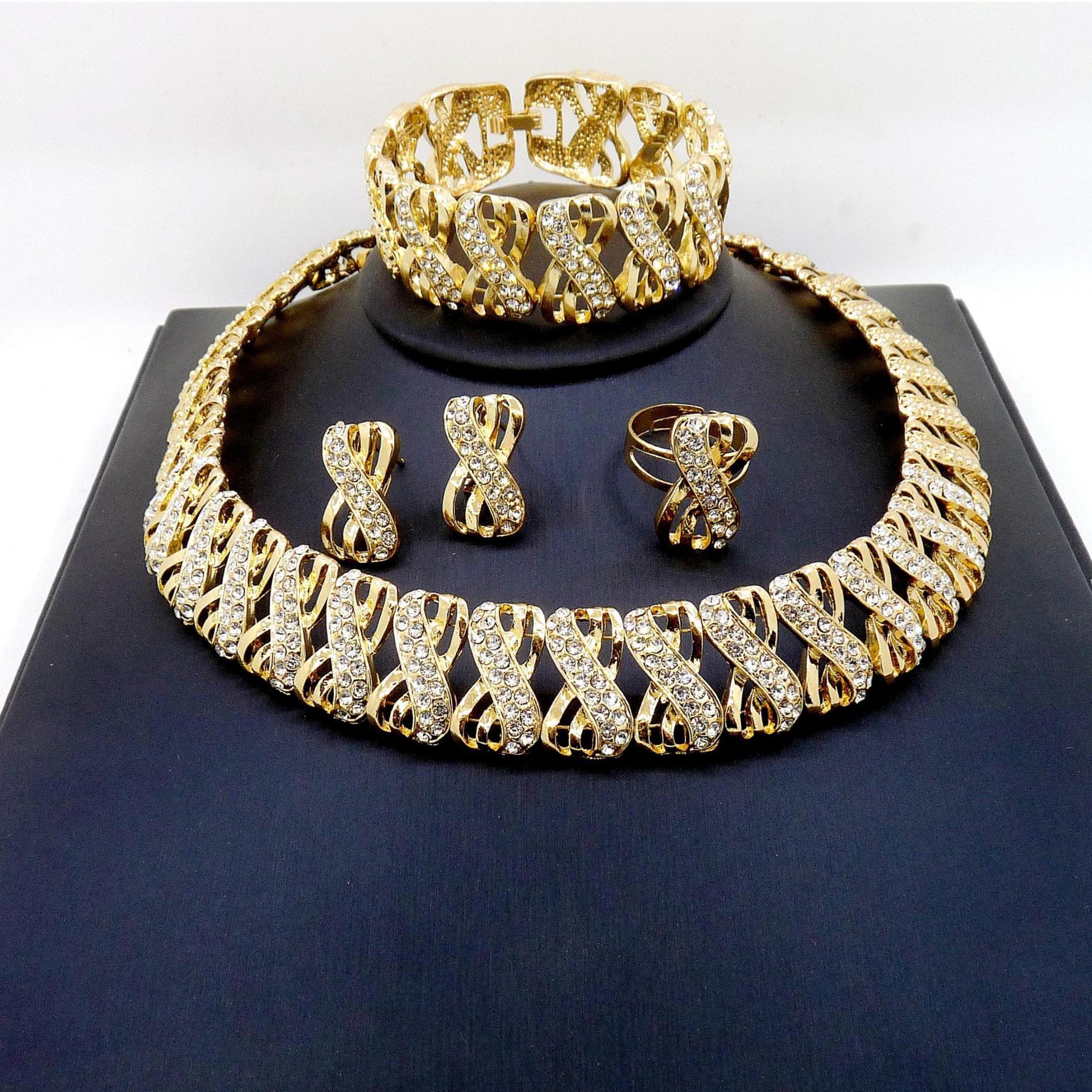 Cross-border carefully selected four-piece gold-plated necklace set for women—wedding jewelry, sourced directly from the factory, available in stock with a minimum order of one set.