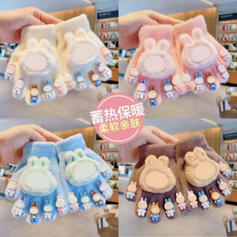 New winter gloves for warmth, new five-finger cute gloves, cartoon gloves, children's gloves with five fingers