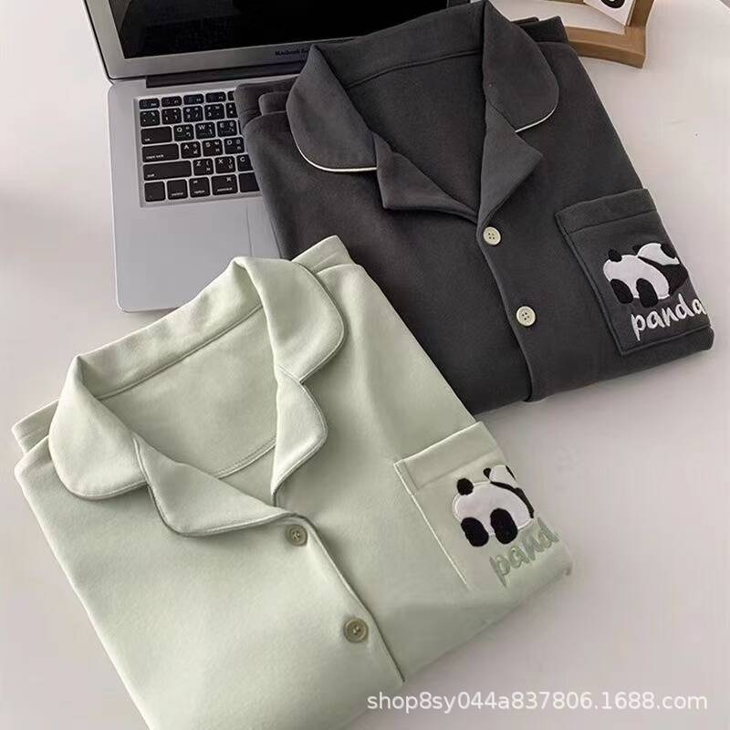 Couple style winter jersey pajamas for men and women cute panda jackets warm purple brushed home clothes for women in winter