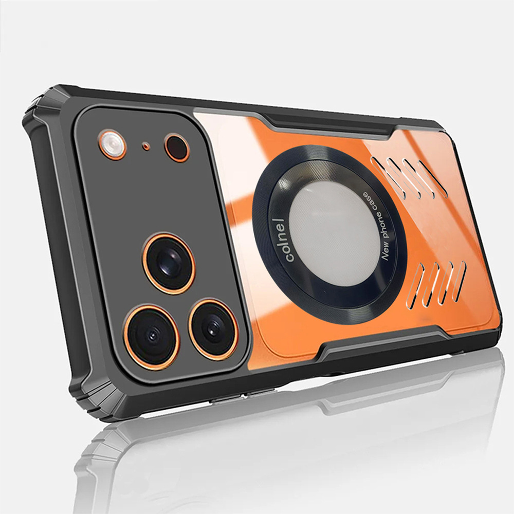 Heat-dissipating case compatible with iPhone 17, 16, 15 Pro Max Plus—acrylic, high-transparency protective cover.