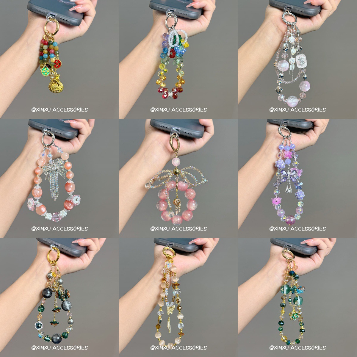 Sweet and sparkly crystal beaded mobile phone chain full of stars short handbag key chain trendy girl mobile phone hanging