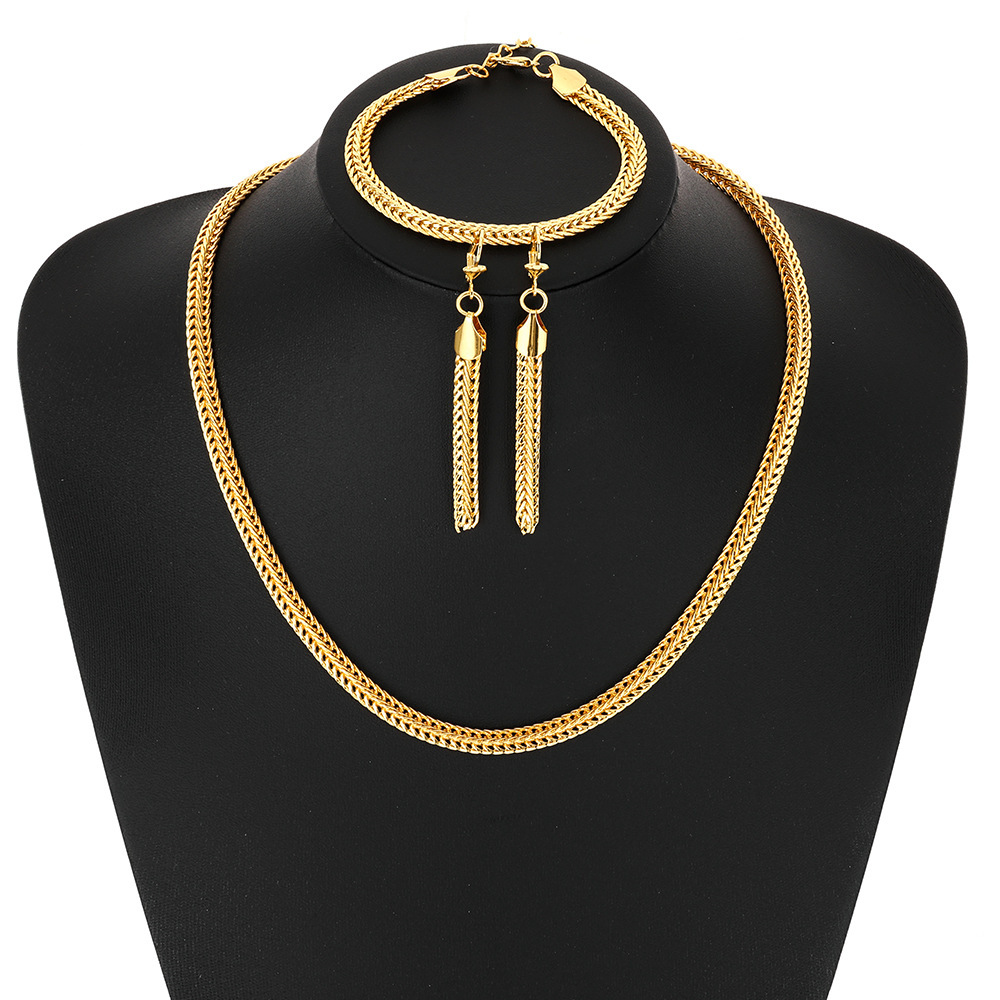 Cross-border 6mm foxtail necklace bracelet earring set for women with a simple golden feel Euro-American fashion set