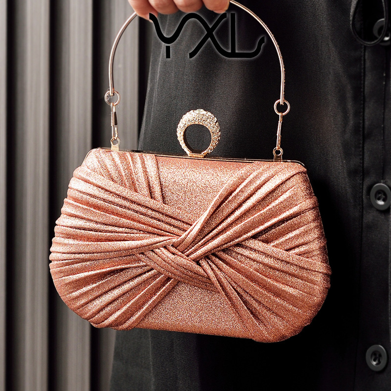 Carefully selected cross-border Auchan fashion evening bag, bow‑tie party purse, pleated women’s evening gown clutch, red bridal bag