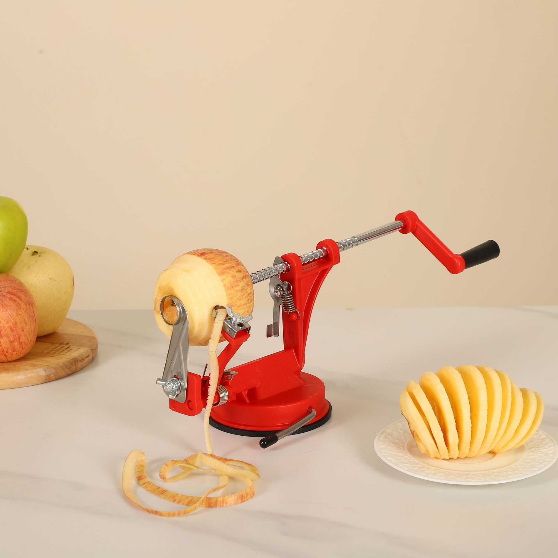 Automatic peel-to-nucleate slicing machine three-in-one multifunctional fruit peel-to-peel machine home hand shaking apple peeler