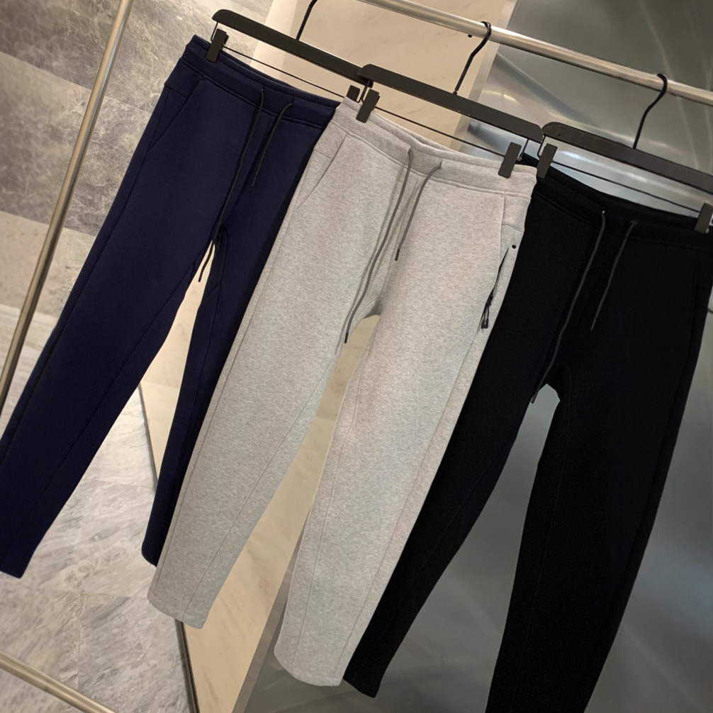 Thin fleece lining! Air-layer fabric! Men’s tapered-fit solid-color casual long pants for autumn and winter—sporty sweatpants.